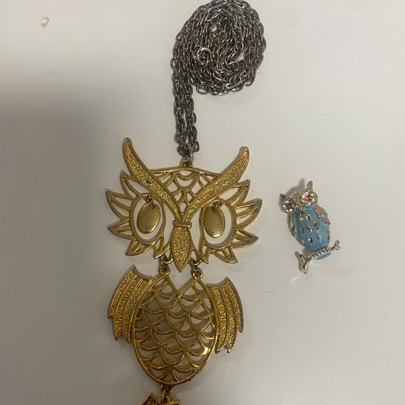 Vintage Owl necklace and pin - Picture 1 of 3